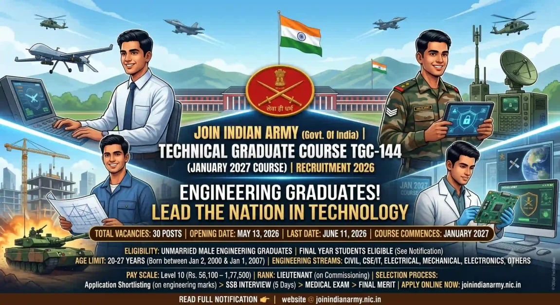 Indian Army TGC 144 Recruitment 2026: Apply Online